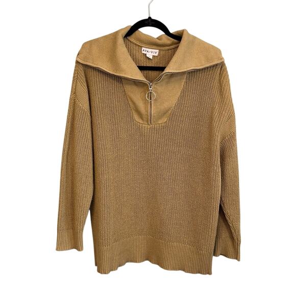 Ava & Viv Sweater Womens 2X Green Ribbed Knit Collared Quarter Zip Long Sleeve - Picture 1 of 7